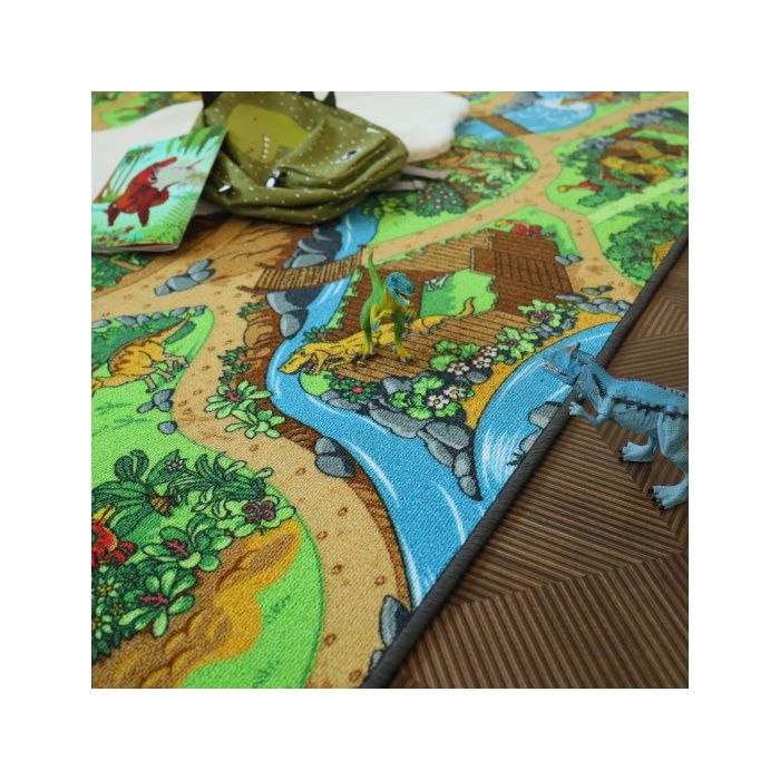 Tapis De Jeu Enfant - Circuit De Voiture - Volcans Et Dinosaures - 160