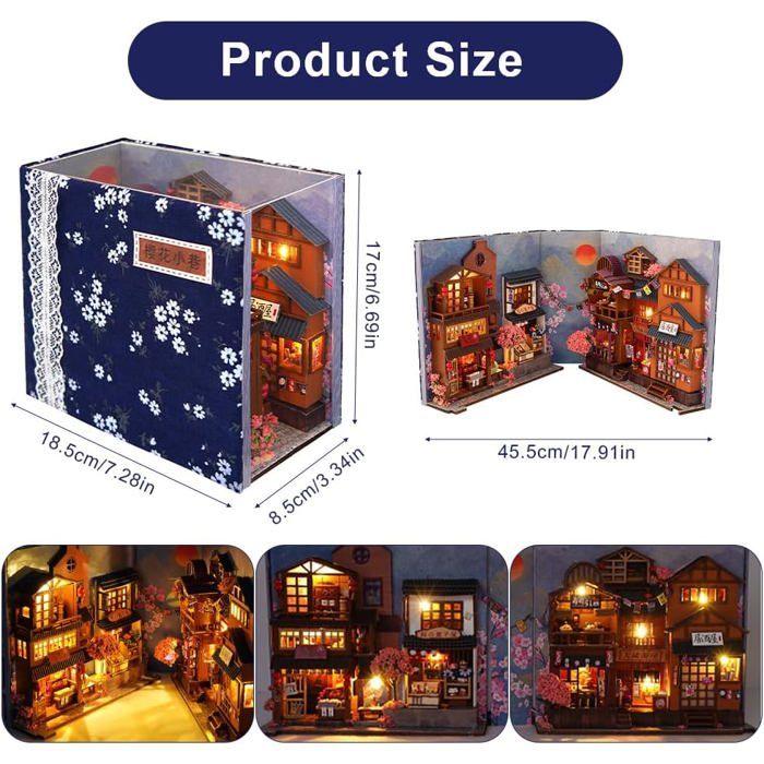 Kit de bricolage pour coin de livre, maison de poupée, bibliothèque, décoration d'allée, serre-livres avec boîte à musique et LED pour adolescents et adultes
