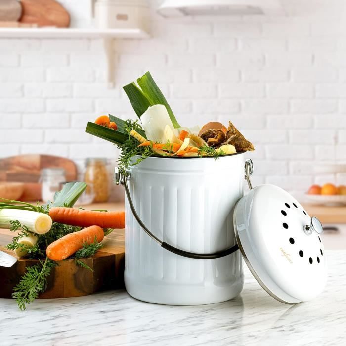 RED FACTOR Premium Seau Compost Inodore en Acier Inoxydable pour Cuisine -  Poubelle Compost Cuisine - Comprend Filtres à Charbon de Rechange (INOX  Brillant, 5 litres) : : Cuisine et Maison