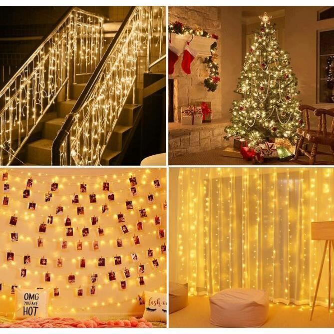 Frideko Guirlande lumineuse d'intérieur à 50 LED 5 m avec fil argenté à  piles pour chambre à coucher, fête de mariage, anniversaire, Noël Blanc  chaud