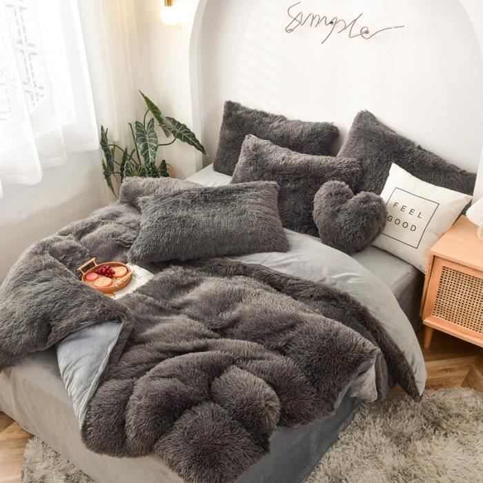 Housse De Couette 200x230 Cm 100% Coton Flanelle - Réversible Gris - Fermeture Éclair - Pour Lit King Size 2 Personnes - 4