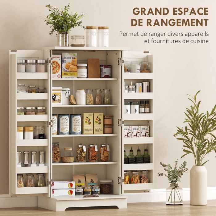 Armoire De Rangement Cuisine HOMCOM - 12 Étages, Bois Blanc, 60x30x104cm - Pour Vaisselle Et Provisions