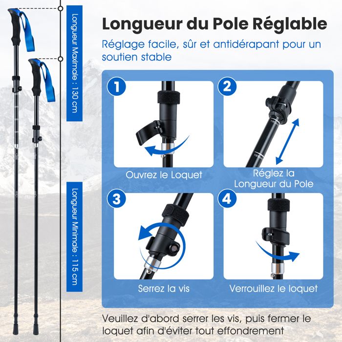 Bâtons Hiking Légers Bâtons De Randonnée Spokey Rubble - Aluminium 6061 - Télescopiques 105-135 Cm - Poignée Liège Bâtons Randonnée Aluminium