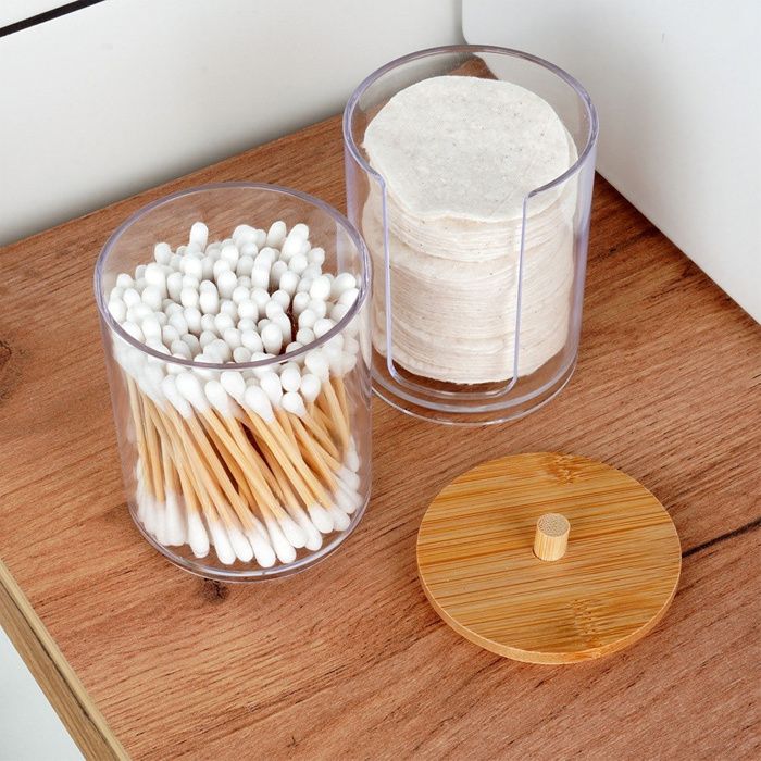 GOURDBRO 3Pcs Housse en Bambou Anti-PoussièRe Boite Coton Tige