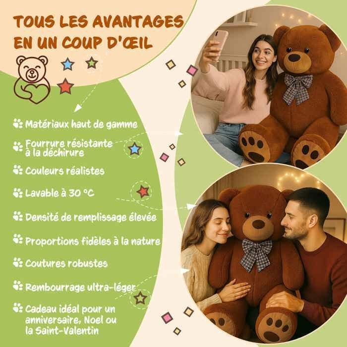Gustaw Grand Ours En Peluche XXL 130 Cm – Singe Marron, Nounours Géant, Cadeau, Lavable En Machine