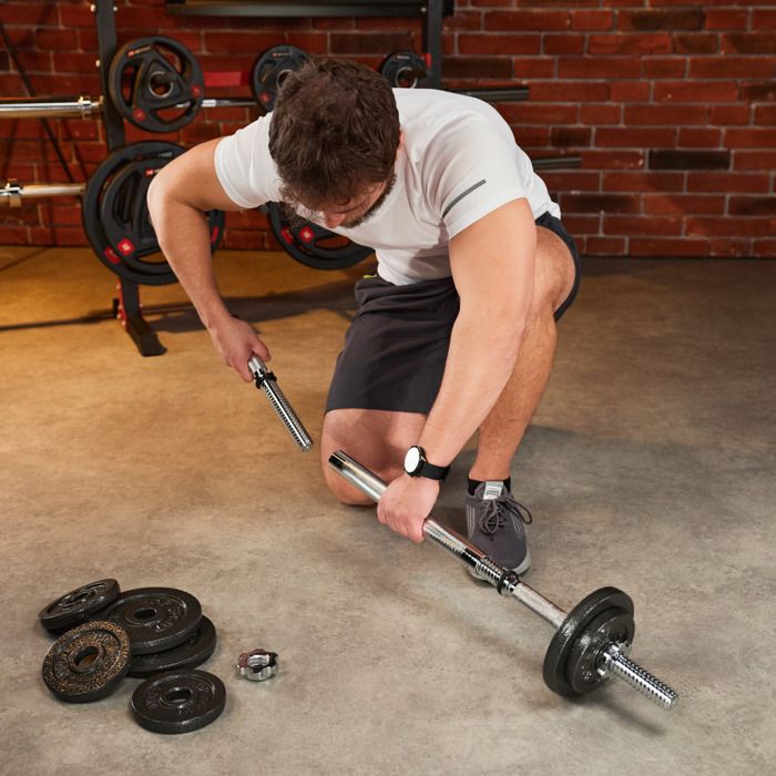 Ensemble d'haltères Gorilla Sports 15 kg - 2 x 7,5 kg - Fonte - 25 mm