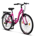 Licorne Bike Stella Premium City Bike 24,26 et 28 pouces – Vélo hollandais, Garçon [Rose, 24]-0