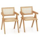 RELAX4LIFE Lot de 2 Chaises de Salle à Manger avec Accoudoirs, Fauteuil Salon en Bambou avec Dossier en Rotin, Naturel