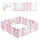 DRIPEX Parc Bébé Pliable 16+2 panneaux, Parc Bebe Modulable Plastique 190×190cm, Parcs Enfant XXL avec Panneau d'activité et Porte, Rose