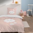 Parure de lit enfant 100% coton - MATT & ROSE - NUAGES - Blanc/rose - 140x200+63x63cm