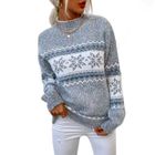 FONDUPIN Pull Femme,Pull de Noel Femme,Pull Tricot Col Rond Imprimé Chandail Chaud Pour Femmes-Gris