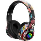 Ysilla Casque stéréo sans fil Bluetooth pliable Graffiti avec lumière LED - Noir