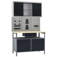 Etabli avec 3 panneaux muraux et 1 armoire table de travail poste de travail etabli d'atelier stockage 120 cm rangement d'outils
