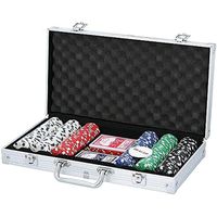 MaxiMondo Set de Poker - 300 jetons de 5 Couleurs différentes - Boîtier en Aluminium - Cartes à Jouer, donneur et dés - Jusqu'à 5