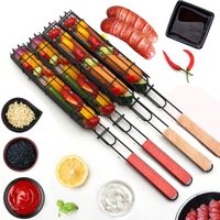 4 pièces Portable BBQ Net bûches en plein air Barbecue Barbecue panier Barbecue pince maille outil Grill en acier inoxydable ant