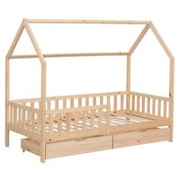 Lit cabane pour enfant en bois avec tiroirs MARCEAU Marron - HAPPY GARDEN - 190x90cm - Style Enfant