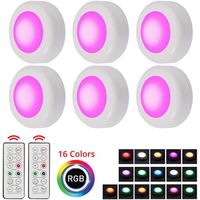 6PCS LED veilleuses 16 couleurs rvb sous armoire éclairage à intensité variable lumières à piles pour placard et chambre