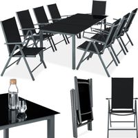 TECTAKE Ensemble chaises de salle à manger POMPEII avec Cadre en aluminium pour 8 personnes Résistant aux intempéries - Gris Foncé
