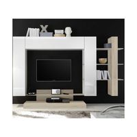 Composition TV laqué Blanc brillant/Bois - TRAPANI - L 258 x l 42 x H 165 cm