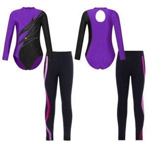 Justaucorps De Gymnastique Fille Avec Dos Croisé Et Short - Manches Longues Scintillantes, Taille 3 à 12 Ans
