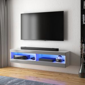 MEUBLE TV Meuble tv / Meuble de salon - VIANSOLA - 100 cm - blanc mat / gris brillant - éclairage LED - style moderne