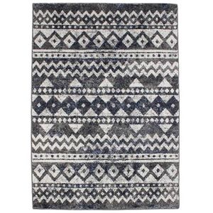 TAPIS DE COULOIR VENISE - Tapis aspect laine aux motifs ethnique style berbère 133 x 190 cm Gris bleu