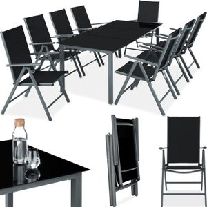 Ensemble table et chaise de jardin TECTAKE Ensemble chaises de salle à manger POMPEII avec Cadre en aluminium pour 8 personnes Résistant aux intempéries - Gris Foncé
