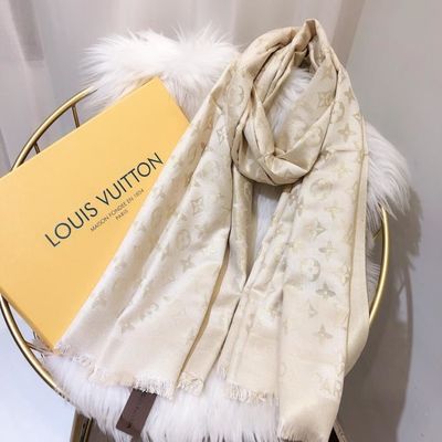 LV Echarpe Chale Femmes Foulard LOUIS VUITTON mode Automne Hiver longue Cachemire soie houppe Beige Cdiscount Pret a Porter