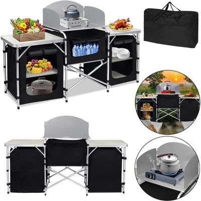 Cuisine de camping pliante en aluminium avec pare-brise - TABLE DE