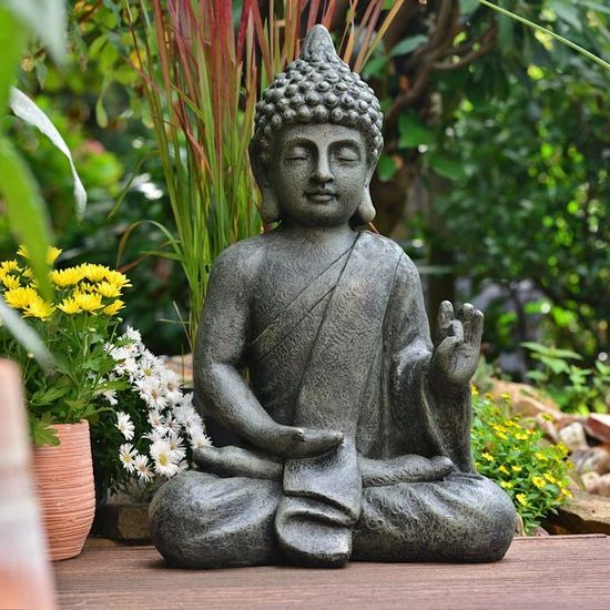 Statue Bouddha Jardin 76 Cm En Résine - Gardien Du Temple Asiatique - Décor Extérieur Résistant Aux Intempéries