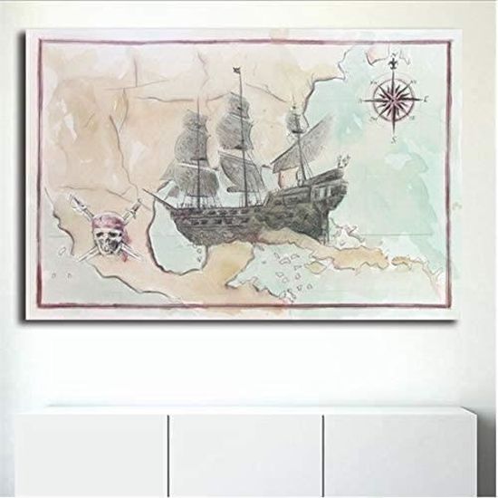 Tableau Toile Décoratif Bateau Pirate 50x70 Cm - Idée Déco Murale Originale