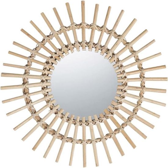 Miroir Mural Rond En Rotin Tressé Style Pastoral – Miroir De Maquillage Boho Fait Main, Décoration Naturelle Élégante
