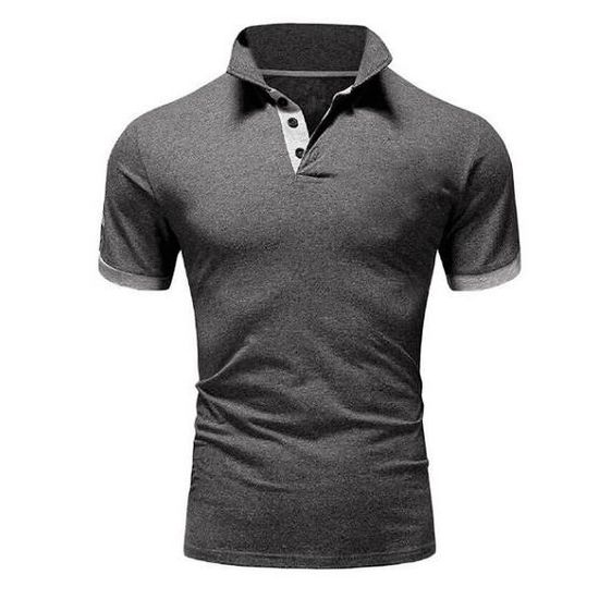 Polo Homme Golf Tennis Manche Courtes Casual Sport T-Shirt - Gris - Slim Fit