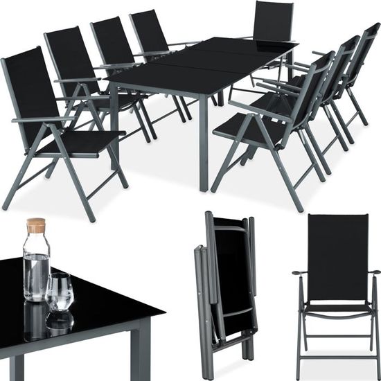 TECTAKE Ensemble chaises de salle à manger POMPEII avec Cadre en aluminium pour 8 personnes Résistant aux intempéries - Gris Foncé