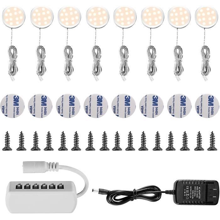 Kit 6 Spots LED Sous Meuble Cuisine - 12W 2700K Blanc Chaud - Alimentation 12V - Facile à Installer