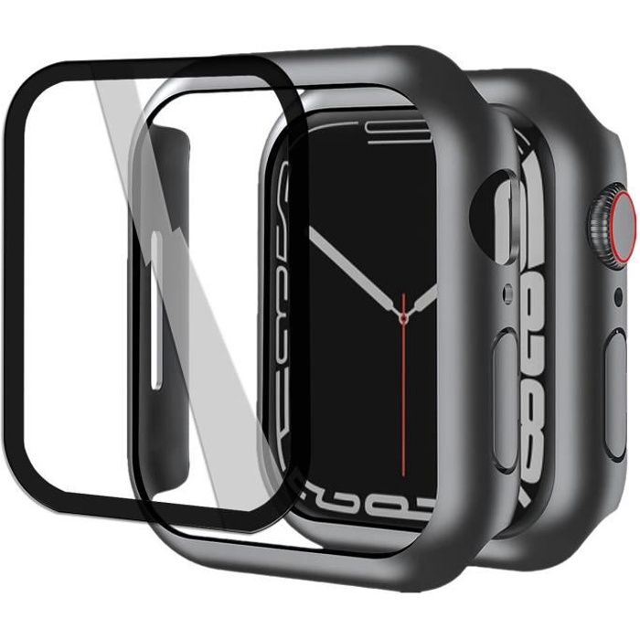 Verre trempé +Coque de protection souple silicone Noir pour Apple Watch Serie 7 45 mm - Yuan Yuan