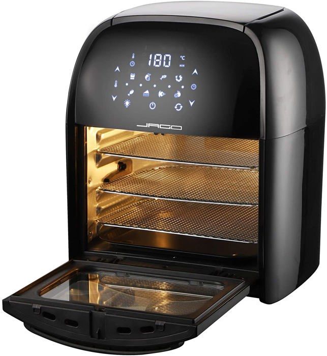 Friteuse sans huile écran tactile led déshydrateur minuterie avec accessoires panier grille gant 1800 watts 12 litres 8 programmes