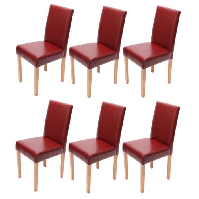 Lot de 6 chaises de séjour Littau, cuir reconstitué rouge, pieds clairs