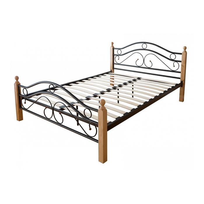 Design metal lit double 180 x 200 cadre de lit lattes bois noir naturel