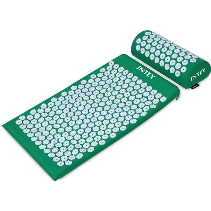 INTEY Kit d'Acupression Tapis Coussin de Massage pour Yoga Traitement des Douleurs Tensions Violet-Vert 64×40×2.5cm