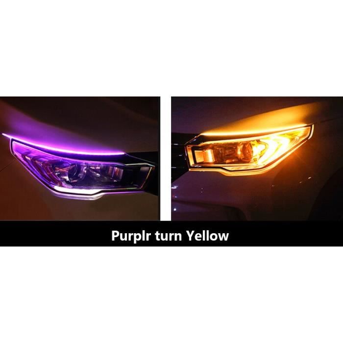 Purple turn yellow 30cm -Bande de lumière Led DRL Flexible et Flexible, Tube de guidage pour voiture, clignotant blanc, jaune, étanc