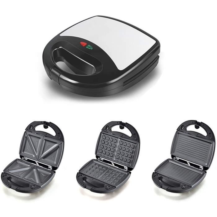 HYISHION Gaufrier Croque, 750W Appareil à Croque 3 en 1 pour Gaufrier, Grill et Sandwich avec Voyants LED, Presse à Paninis, 6 Plaqu