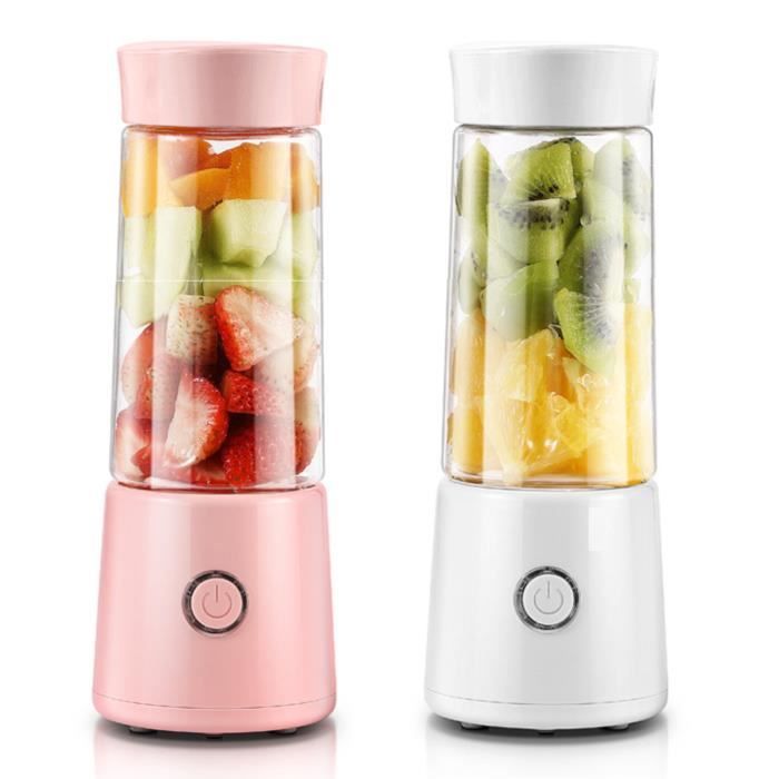 2Pcs Mélangeur de presse-fruits portable, mélangeur de nourriture pour bébé avec tasse de jus de voyage USB (rose et blanc)