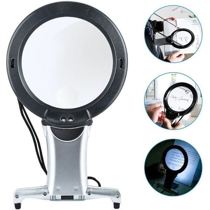 Loupe Mains Libres Avec Lampe À Led De Lecture Grossissement 2X 6X
