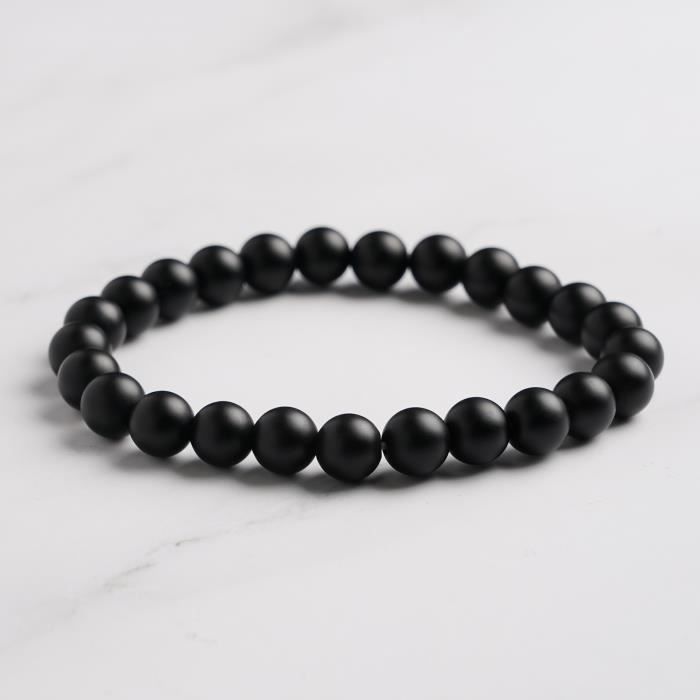 Bracelet Pierre Naturelle Agate Noir Mate 8mm , Bracelet perle , Pierre Précieuse pour homme et femme