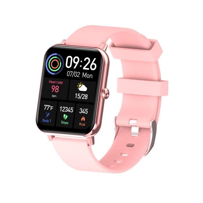 Montre sport 1.69 pouces connectée smartwatch homme femme BT 5.0 rappel intelligent Android IOS -Rose