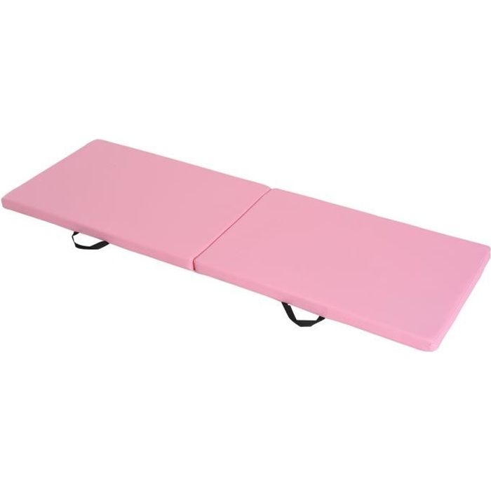 Tapis de gymnastique yoga pilates fitness pliable portable grand confort 180L x 60l x 5H cm simili cuir 180x60x5cm Rose
