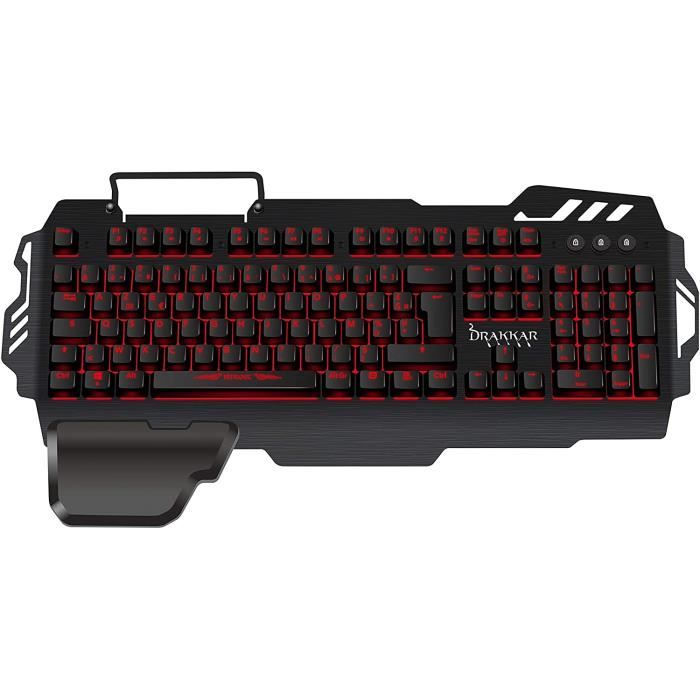 Konix Drakkar Bifrost - Clavier Gamers AZERTY Retro Eclaire Rouge - Anti Ghosting - Clavier Semi-Mecanique Gaming Pour PC, Ma
