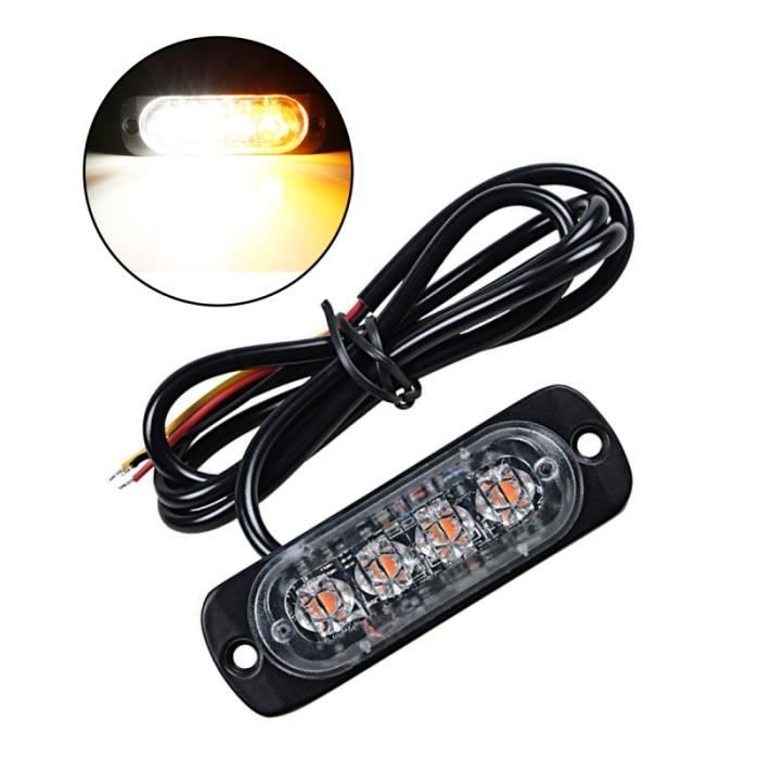4 LED 12W 12-24V lumière stroboscopique Attention Flash lampe en aluminium d'urgence pour voitures camions motos GYROPHARE