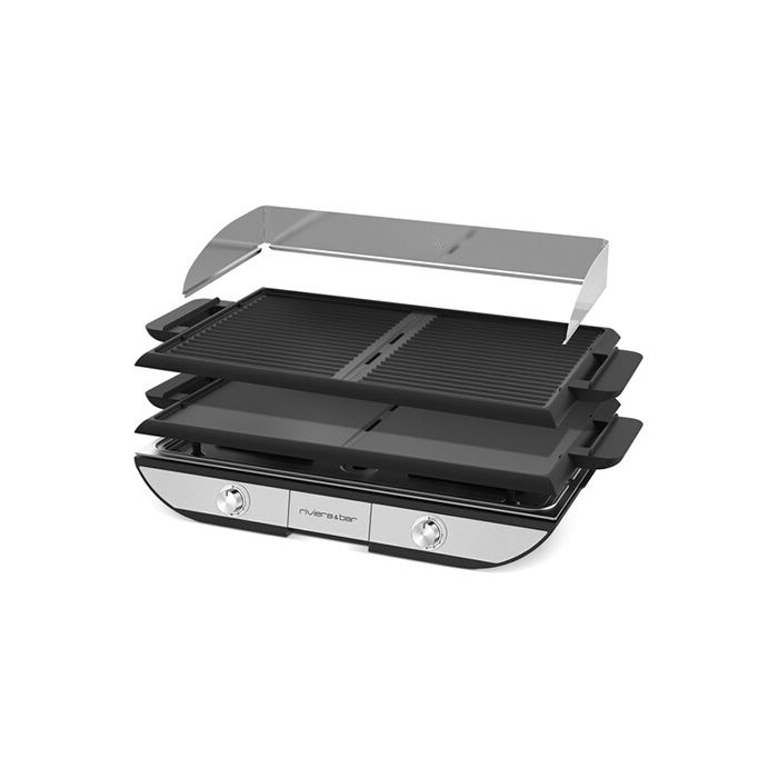 Riviera & Bar Combiné plancha-gril électrique, Noir et INOX